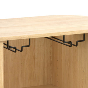English Elm 28" Fluted Tambour Door Bar Cabinet with Wine Rack Glass Holders and Adjustable Shelving Natural N728P458234N