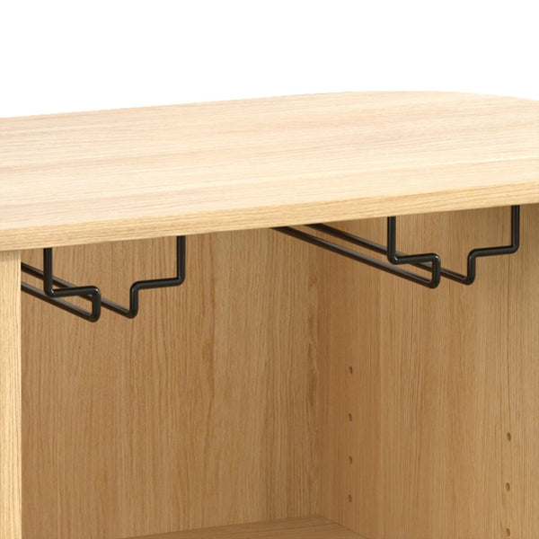 English Elm 28" Fluted Tambour Door Bar Cabinet with Wine Rack Glass Holders and Adjustable Shelving Natural N728P458234N