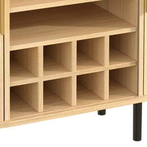 English Elm 28" Fluted Tambour Door Bar Cabinet with Wine Rack Glass Holders and Adjustable Shelving Natural N728P458234N