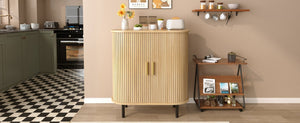 English Elm 28" Fluted Tambour Door Bar Cabinet with Wine Rack Glass Holders and Adjustable Shelving Natural N728P458234N