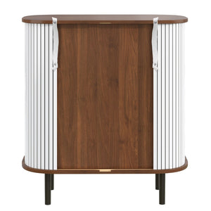 English Elm 28" Fluted Tambour Door Bar Cabinet with Wine Rack Glass Holders and Adjustable Shelving White N728P458234W