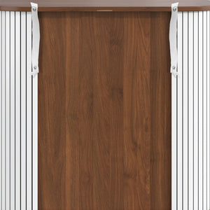 English Elm 28" Fluted Tambour Door Bar Cabinet with Wine Rack Glass Holders and Adjustable Shelving White N728P458234W