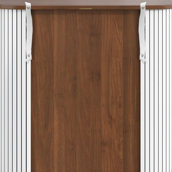 English Elm 28" Fluted Tambour Door Bar Cabinet with Wine Rack Glass Holders and Adjustable Shelving White N728P458234W