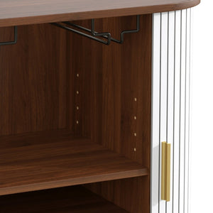English Elm 28" Fluted Tambour Door Bar Cabinet with Wine Rack Glass Holders and Adjustable Shelving White N728P458234W