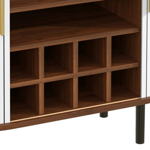 English Elm 28" Fluted Tambour Door Bar Cabinet with Wine Rack Glass Holders and Adjustable Shelving White N728P458234W