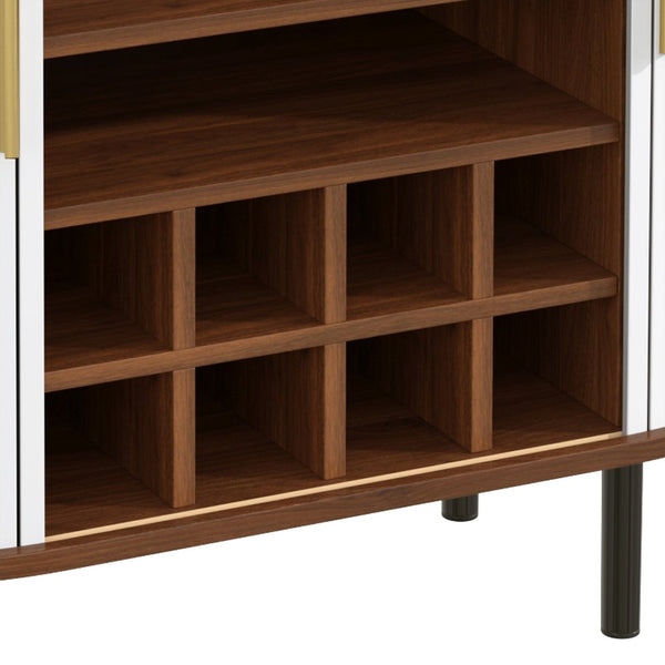 English Elm 28" Fluted Tambour Door Bar Cabinet with Wine Rack Glass Holders and Adjustable Shelving White N728P458234W