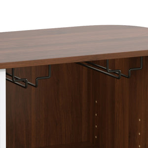 English Elm 28" Fluted Tambour Door Bar Cabinet with Wine Rack Glass Holders and Adjustable Shelving White N728P458234W