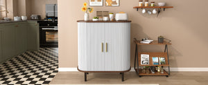 English Elm 28" Fluted Tambour Door Bar Cabinet with Wine Rack Glass Holders and Adjustable Shelving White N728P458234W