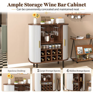 English Elm 28" Fluted Tambour Door Bar Cabinet with Wine Rack Glass Holders and Adjustable Shelving White N728P458234W