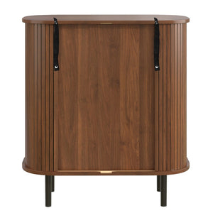 English Elm 28" Fluted Tambour Door Bar Cabinet with Wine Rack Glass Holders and Adjustable Shelving Walnut N728P458234Z