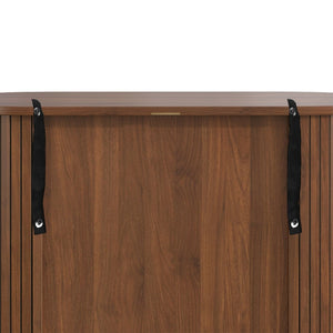 English Elm 28" Fluted Tambour Door Bar Cabinet with Wine Rack Glass Holders and Adjustable Shelving Walnut N728P458234Z