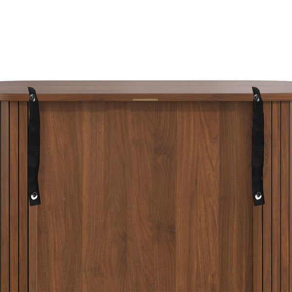 English Elm 28" Fluted Tambour Door Bar Cabinet with Wine Rack Glass Holders and Adjustable Shelving Walnut N728P458234Z