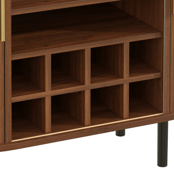 English Elm 28" Fluted Tambour Door Bar Cabinet with Wine Rack Glass Holders and Adjustable Shelving Walnut N728P458234Z
