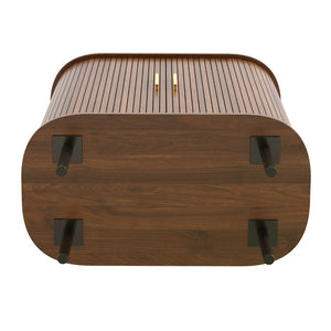 English Elm 28" Fluted Tambour Door Bar Cabinet with Wine Rack Glass Holders and Adjustable Shelving Walnut N728P458234Z