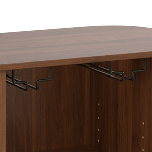 English Elm 28" Fluted Tambour Door Bar Cabinet with Wine Rack Glass Holders and Adjustable Shelving Walnut N728P458234Z