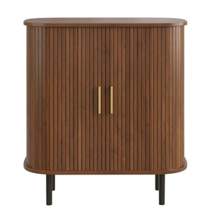 English Elm 28" Fluted Tambour Door Bar Cabinet with Wine Rack Glass Holders and Adjustable Shelving Walnut N728P458234Z