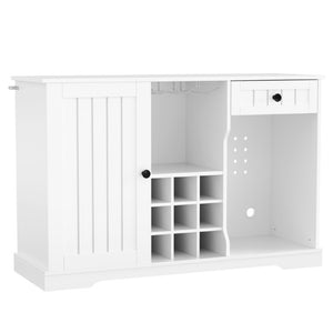 English Elm Bar Cabinet with Wine Rack Glass Holders LED Lighting and Fridge Space Mid Century N728P511478W