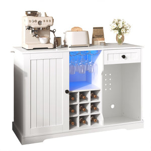 English Elm Bar Cabinet with Wine Rack Glass Holders LED Lighting and Fridge Space Mid Century N728P511478W