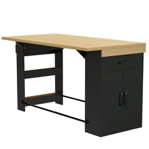 English Elm Bar Cabinet Tall Floor to Ceiling Unit with Wine Rack Glass Holders Open Shelving Bar Table with Drop Leaf N728P511481B