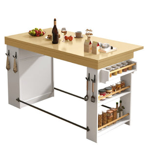 English Elm Bar Cabinet with Fridge Compartment Power Outlet Two Tone Mid Century Modern Storage White 59.06 L x 27.56 W x 35.24 H N728P511481W
