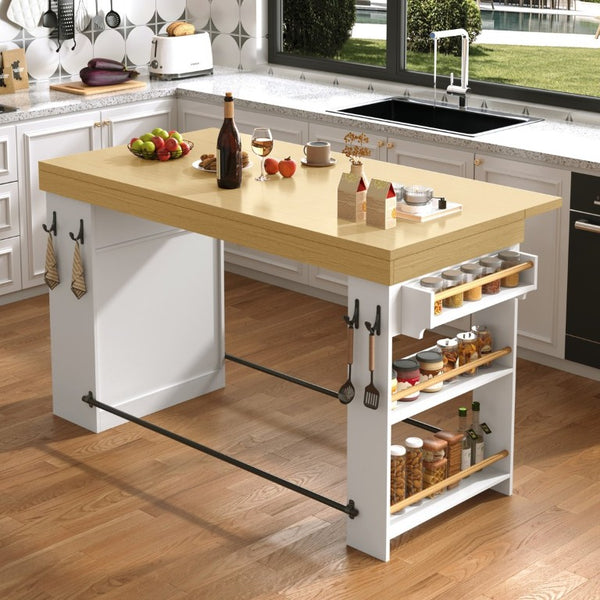 English Elm Bar Cabinet with Fridge Compartment Power Outlet Two Tone Mid Century Modern Storage White 59.06 L x 27.56 W x 35.24 H N728P511481W