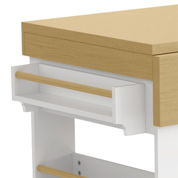English Elm Bar Cabinet with Fridge Compartment Power Outlet Two Tone Mid Century Modern Storage White 59.06 L x 27.56 W x 35.24 H N728P511481W