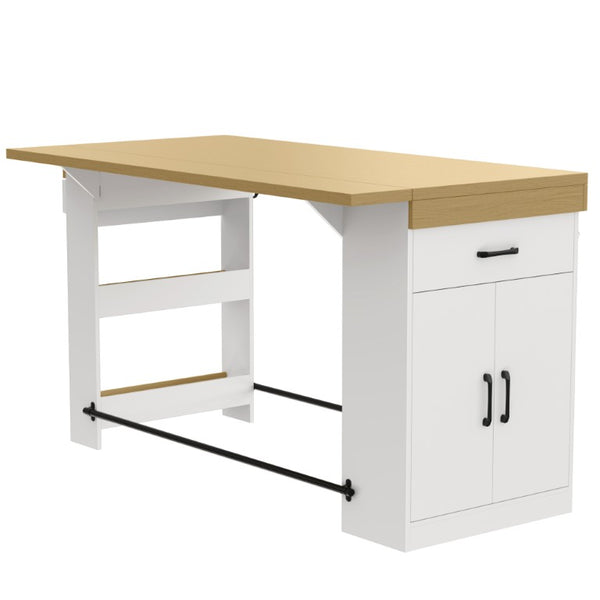 English Elm Bar Cabinet with Fridge Compartment Power Outlet Two Tone Mid Century Modern Storage White 59.06 L x 27.56 W x 35.24 H N728P511481W