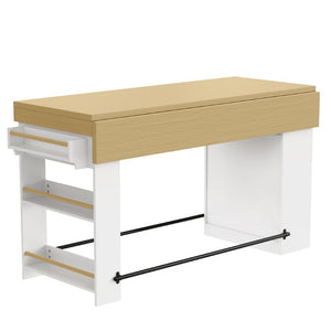 English Elm Bar Cabinet with Fridge Compartment Power Outlet Two Tone Mid Century Modern Storage White 59.06 L x 27.56 W x 35.24 H N728P511481W