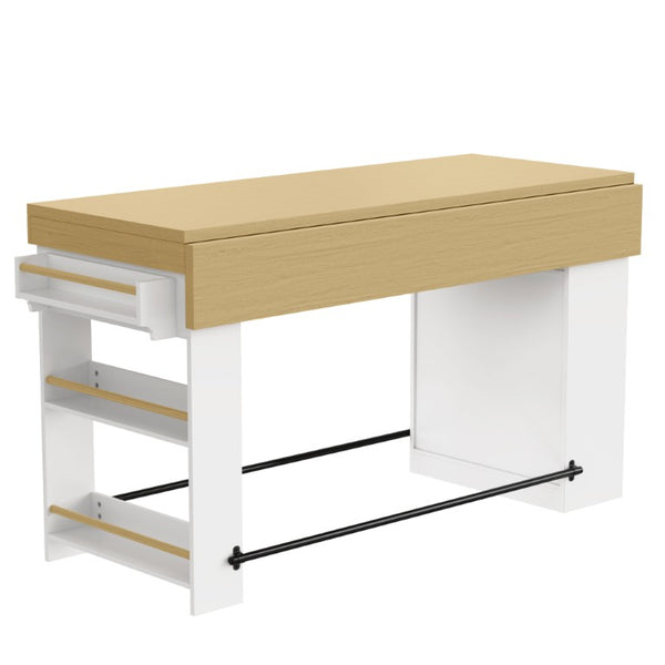 English Elm Bar Cabinet with Fridge Compartment Power Outlet Two Tone Mid Century Modern Storage White 59.06 L x 27.56 W x 35.24 H N728P511481W
