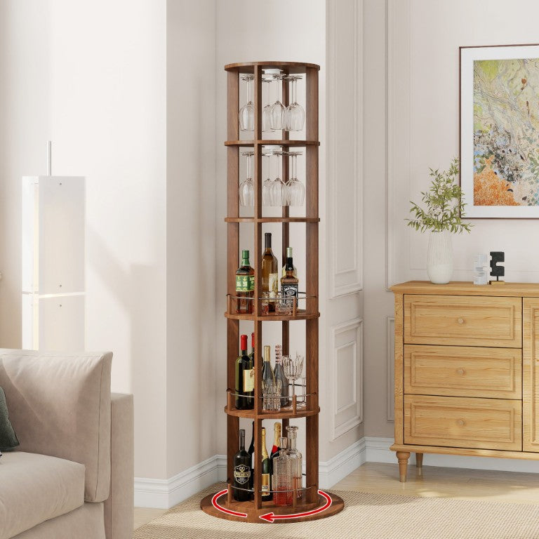 English Elm Bar Cabinet with Fridge Compartment Power Outlet and Two Drawers Mid-Century Modern Style Walnut N728P513727Z