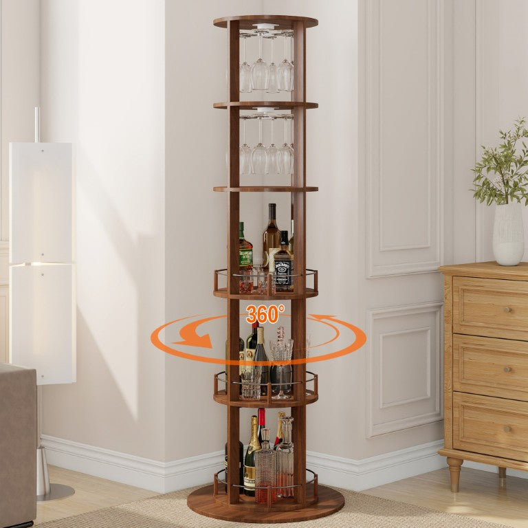 English Elm Bar Cabinet with Fridge Compartment Power Outlet and Two Drawers Mid-Century Modern Style Walnut N728P513727Z