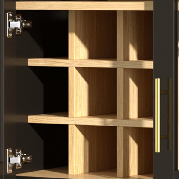 English Elm 70 Inch Arched Bar Cabinet with Tempered Glass Doors Wine Rack and Stemware Storage Black N728S455834B