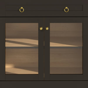English Elm 70 Inch Arched Bar Cabinet with Tempered Glass Doors Wine Rack and Stemware Storage Black N728S455834B