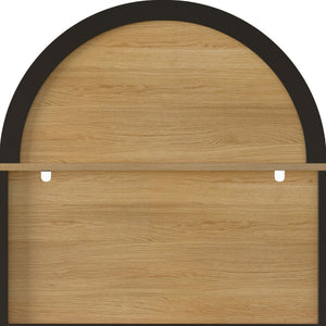 English Elm 70 Inch Arched Bar Cabinet with Tempered Glass Doors Wine Rack and Stemware Storage Black N728S455834B