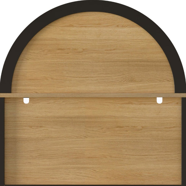 English Elm 70 Inch Arched Bar Cabinet with Tempered Glass Doors Wine Rack and Stemware Storage Black N728S455834B