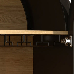 English Elm 70 Inch Arched Bar Cabinet with Tempered Glass Doors Wine Rack and Stemware Storage Black N728S455834B