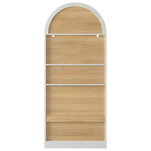 English Elm 70 Inch Arched Bar Cabinet with Tempered Glass Doors Wine Rack and Stemware Storage White N728S455834W
