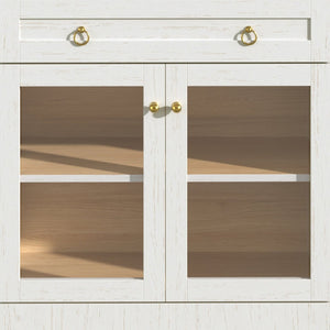 English Elm 70 Inch Arched Bar Cabinet with Tempered Glass Doors Wine Rack and Stemware Storage White N728S455834W