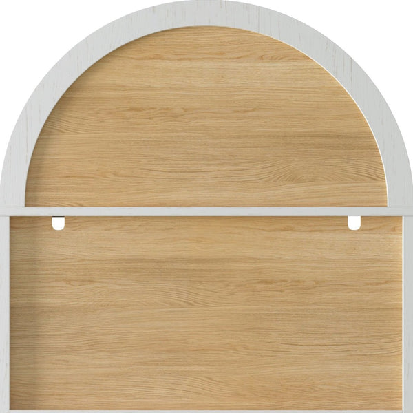 English Elm 70 Inch Arched Bar Cabinet with Tempered Glass Doors Wine Rack and Stemware Storage White N728S455834W