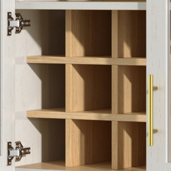 English Elm 70 Inch Arched Bar Cabinet with Tempered Glass Doors Wine Rack and Stemware Storage White N728S455834W