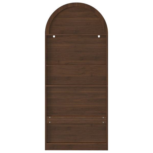 English Elm 70 Inch Arched Bar Cabinet with Tempered Glass Doors Wine Rack and Stemware Storage Walnut N728S455834Z