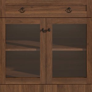 English Elm 70 Inch Arched Bar Cabinet with Tempered Glass Doors Wine Rack and Stemware Storage Walnut N728S455834Z