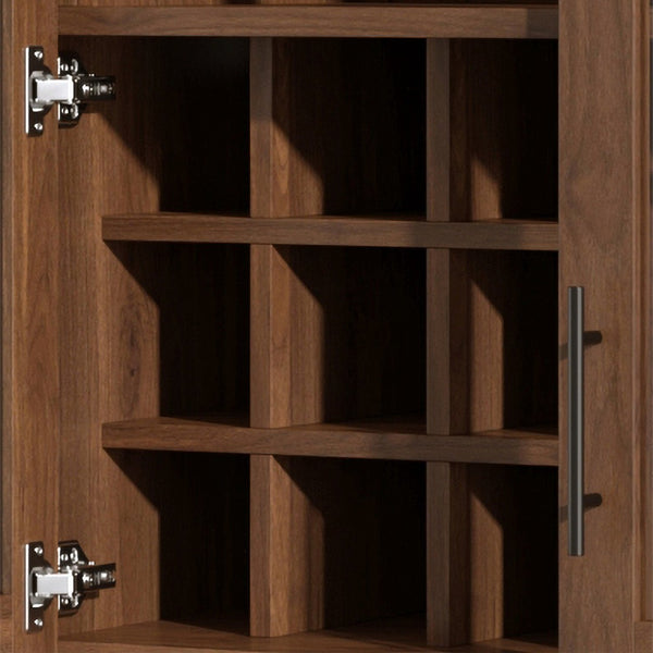 English Elm 70 Inch Arched Bar Cabinet with Tempered Glass Doors Wine Rack and Stemware Storage Walnut N728S455834Z