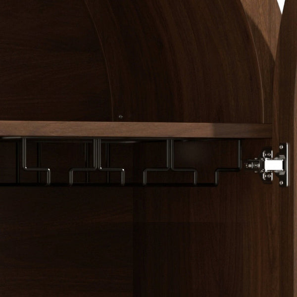 English Elm 70 Inch Arched Bar Cabinet with Tempered Glass Doors Wine Rack and Stemware Storage Walnut N728S455834Z