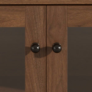 English Elm 70 Inch Arched Bar Cabinet with Tempered Glass Doors Wine Rack and Stemware Storage Walnut N728S455834Z