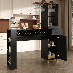 English Elm Bar Cabinet Tall Floor to Ceiling Unit with Wine Rack Glass Holders Open Shelving Bar Cabinet with Storage N728S511476B