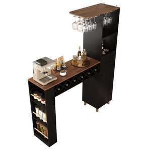 English Elm Bar Cabinet Tall Floor to Ceiling Unit with Wine Rack Glass Holders Open Shelving Bar Cabinet with Storage N728S511476B
