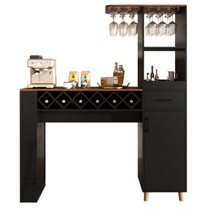 English Elm Bar Cabinet Tall Floor to Ceiling Unit with Wine Rack Glass Holders Open Shelving Bar Cabinet with Storage N728S511476B