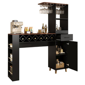 English Elm Bar Cabinet Tall Floor to Ceiling Unit with Wine Rack Glass Holders Open Shelving Bar Cabinet with Storage N728S511476B