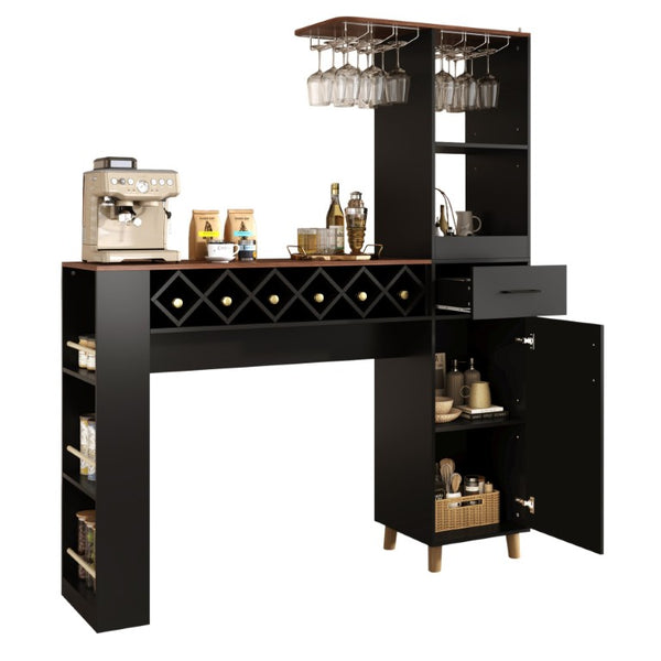 English Elm Bar Cabinet Tall Floor to Ceiling Unit with Wine Rack Glass Holders Open Shelving Bar Cabinet with Storage N728S511476B